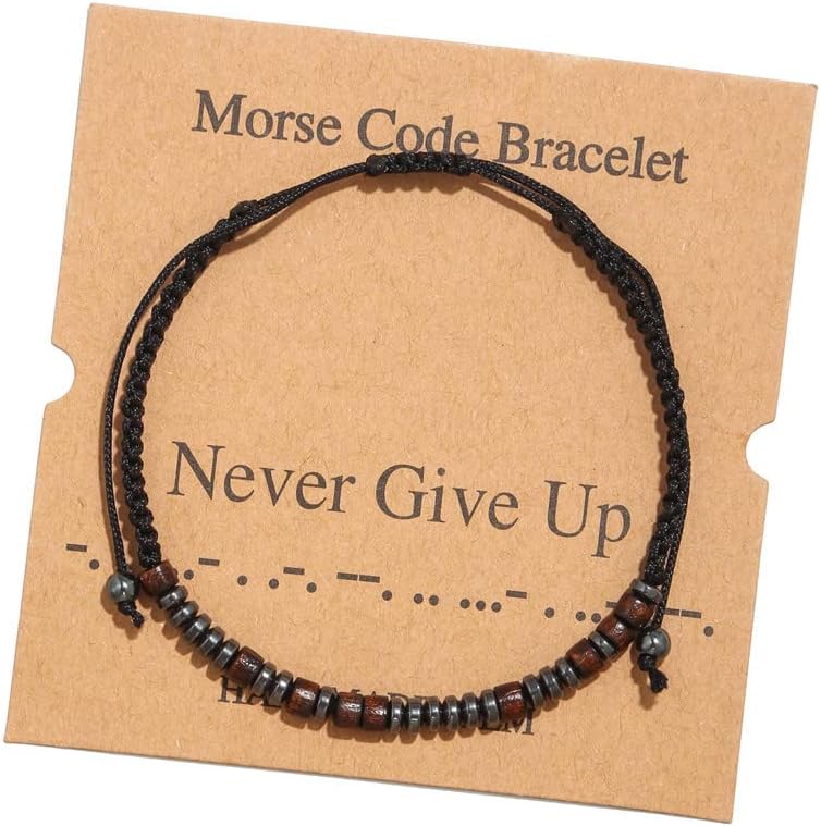 RINTOLER Store Morse Code Bracelets for Women Men Gifts for Her Best Friend Funny Inspirational Bracelets for Women Jewelry Adjustable Silk Beaded Wrap Bracelet - Image 1